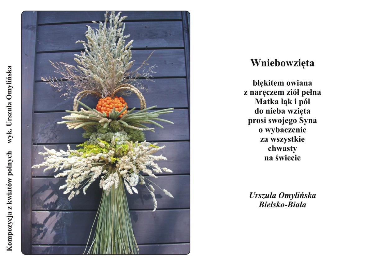 Kompozycja z wierszem Wniebowzięta